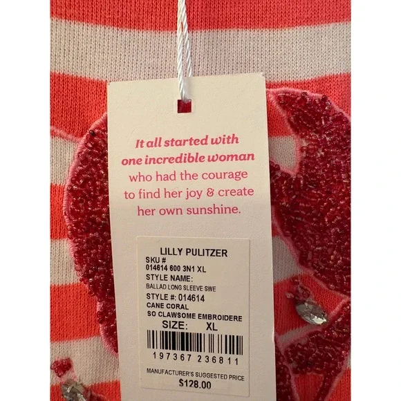 Lilly Pulitzer Cane Coral So Clawsome Lobster Sweatshirt Coastal Size XL NWT - Picture 9 of 12